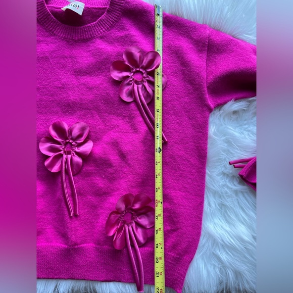 🆕 Bibi Women's Pink Sweater 3D Floral Appliqué Pullover - Picture 7 of 8